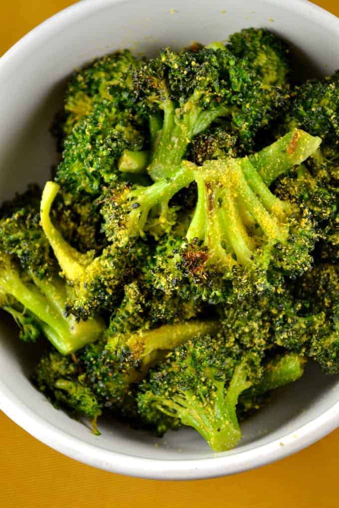 the best cheesy vegan broccoli you'll ever eat - six ingredients and ready in less than 15 minutes!